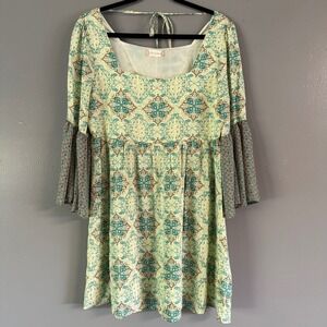Altar'd State Oversized Loose Fit Bell Sleeve Short Dress |‎ Green + Teal
